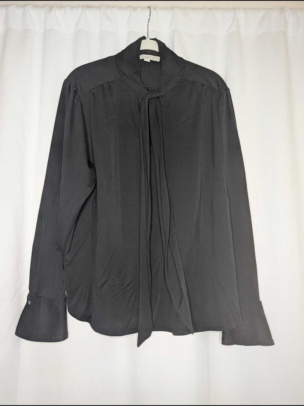 LOFT Black Tie-Neck Blouse
